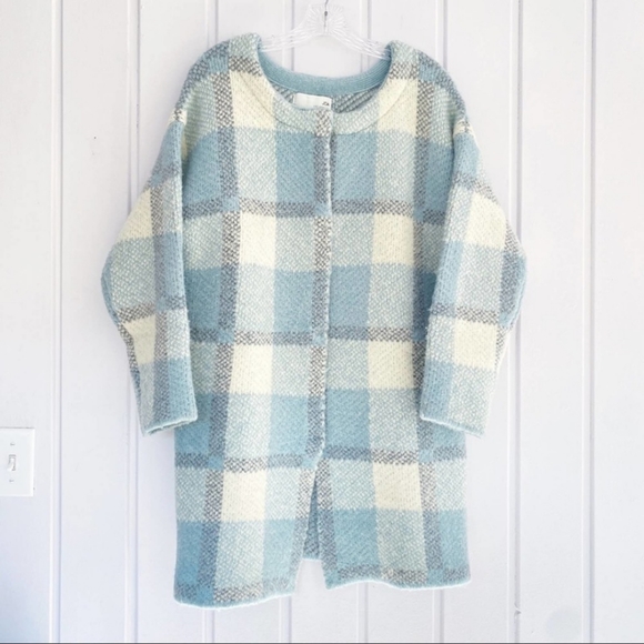 Lulu's Wool Plaid Car Coat Sweater Jacket